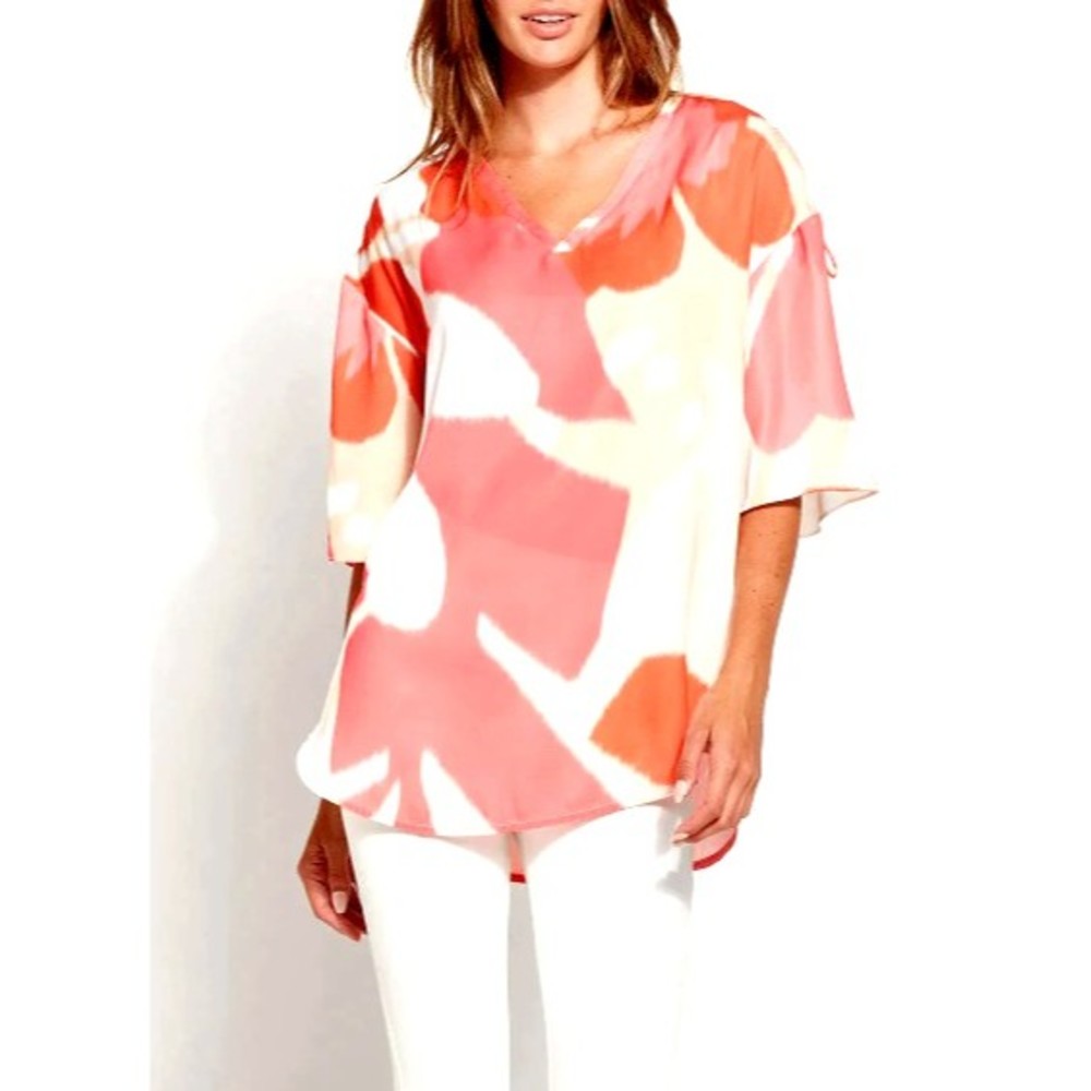 NWT Lysse New York Kali Ruched Sleeve V-Neck Top Women's XS Be Loved Pink $98